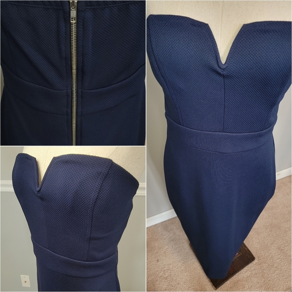 Speechless navy, strapless, fitted dress. Zip up back. Sz 9. Juniors. Worn once. - Picture 2 of 5